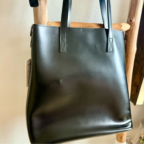 Black Faux Leather Chain Shoulder Strap Tote Bag Purse Goth - Picture 5 of 5